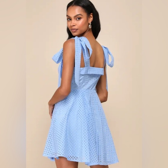 Lulus Dresses & Skirts - Lulus Forever Darling Gingham Burnout Tie-Strap Mini graduation Dress Coquette